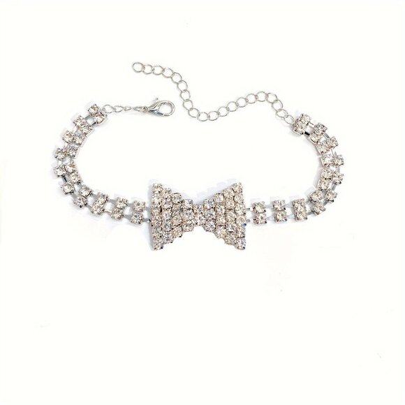 NWOT  Silver Tone Rhinestone Bow Anklet Bracelet For Women With 🆕 - Picture 3 of 9